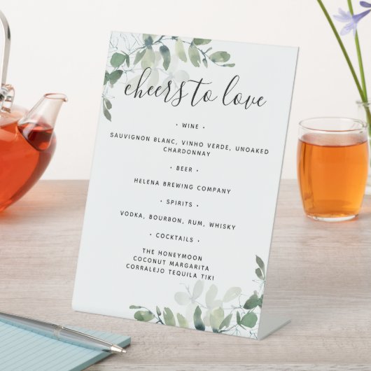 Menu Eucalyptus Greenery Wedding Drinken Reclamebord Met Voetstuk (Insitu)