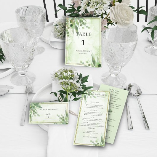 Menu Eucalyptus Mariage de feuillage vert or