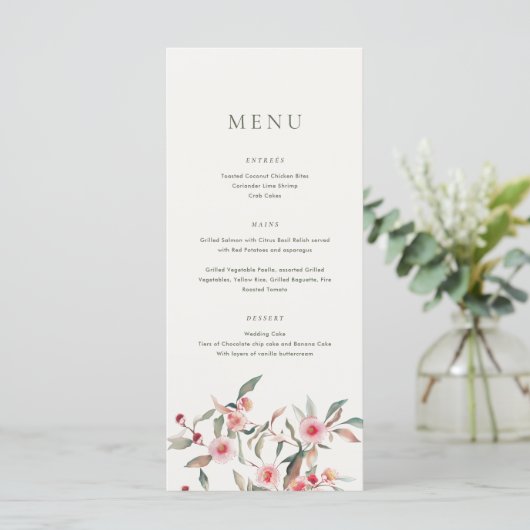 Menu Eucalyptus Mariage de verdure et de fleurs roses (Debout devant)