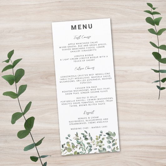 Menu Eucalyptus minimaliste contemporain
