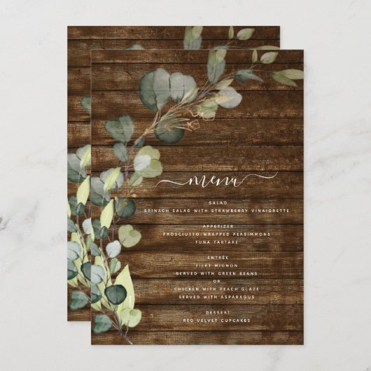 Menu Eucalyptus Pays de verdure Bois rustique (Devant / Derrière)