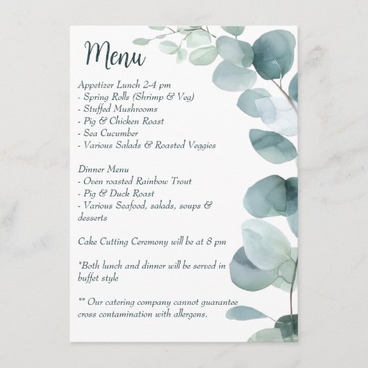 Menu Eucalyptus plat simple et élégant (Devant)