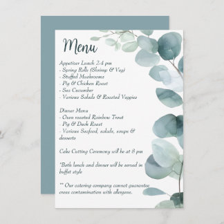 Menu Eucalyptus plat simple et élégant