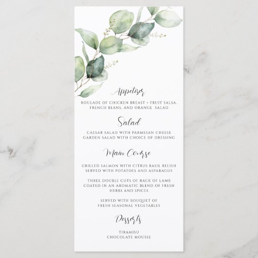 Menu Eucalyptus Quinceanera 15ème anniversaire de la fê (Devant)