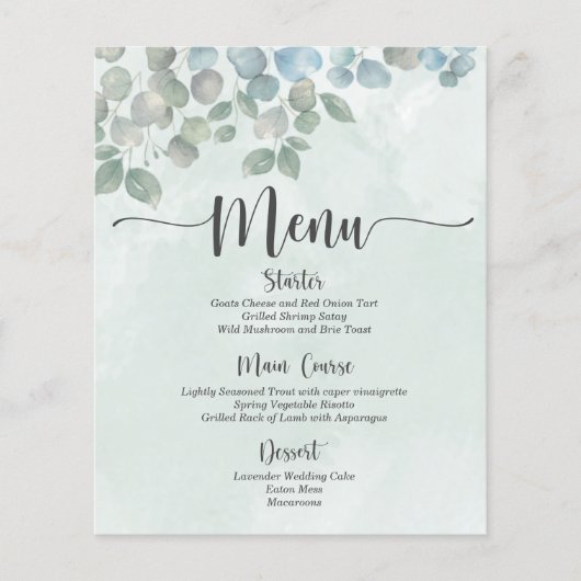 Menu Eucalyptus sauge vert aquarelle (Devant)