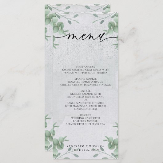 Menu Eucalyptus Simple Moderne Cérémonie de Mariage Dîn (Devant / Derrière)