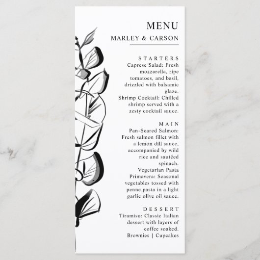 Menu Eucalyptus Sprig simple Mariage moderne tiré à la  (Devant)