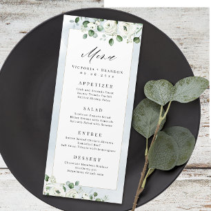 Menu Eucalyptus Verdure blanc floral rustique mariage