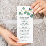 Menu Eucalyptus Verdure Moderne Élégant Mariage d'été<br><div class="desc">Eucalyptus Verdure Moderne Élégant Menu Mariage Été. Tous les textes sont pré-arrangés pour que vous personnalisiez facilement et rapidement avec vos propres détails.</div>
