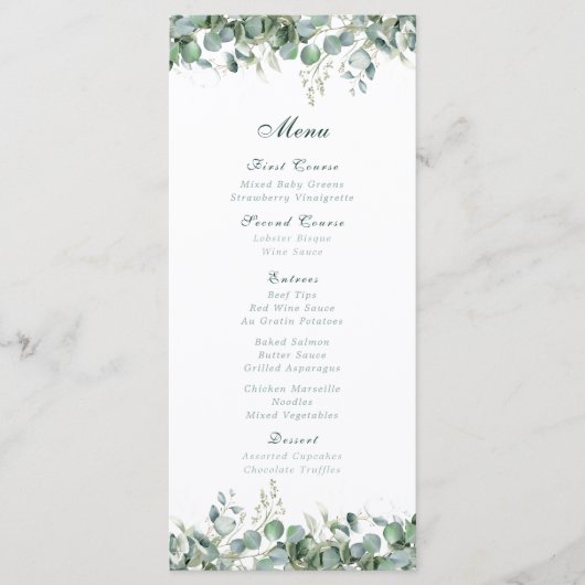 Menu Eucalyptus vert émeraude Aquarelle Botanique (Devant)