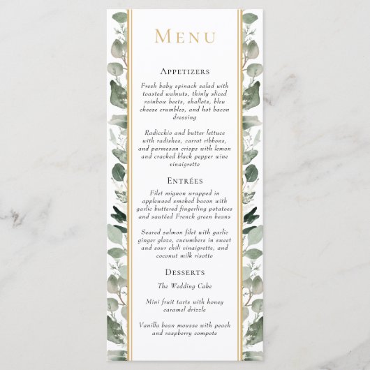 Menu Eucalyptus Vert Or Simple Sage Vert Mariage (Devant)