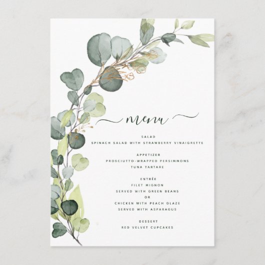 Menu Eucalyptus Vert Succulent Élégant Moderne (Devant)