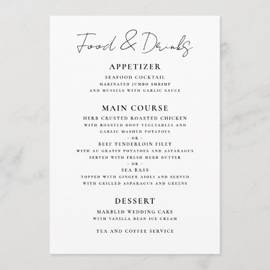 Menu Événement de mariage minimaliste noir et blanc (Devant)