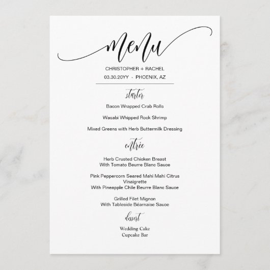 Menu Événement de mariage simple et élégant personnalis (Devant)
