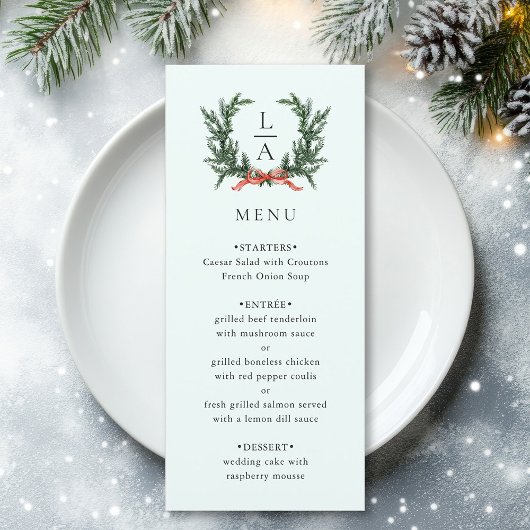 Menu Evergreen Garland Wreath Wedding Mint Green