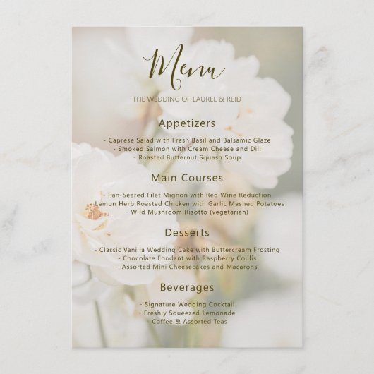 Menu Faded White Rose Floral Photo Mariage romantique (Devant)