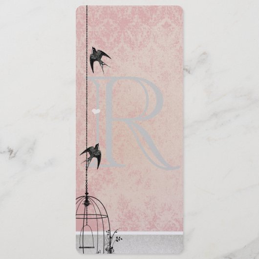 Menu Faire part de mariage à la cage à oiseaux en damas (Dos)