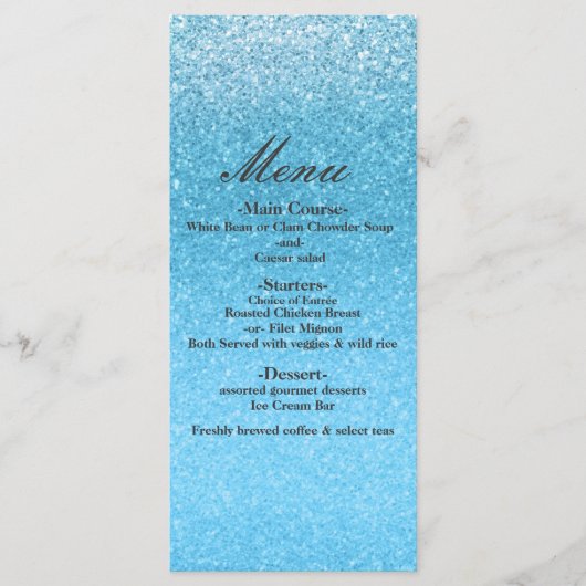 Menu Fairy Tale Blue Parties scintillant Sweet 16 Glam (Devant)