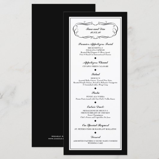 Menu fait sur commande (Devant / Derrière)