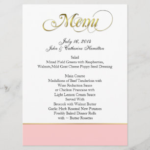 Menu fait sur commande chic rose, blanc, et d'or