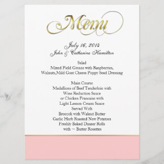 Menu fait sur commande chic rose, blanc, et d'or