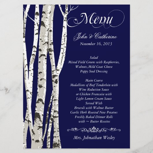 Menu fait sur commande de mariage d'arbres de (Devant)