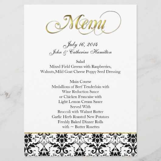 Menu fait sur commande de mariage de damassé noire (Devant)