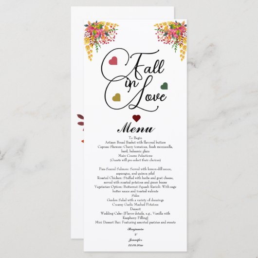 Menu Fall in Love Script Wedding (Devant / Derrière)