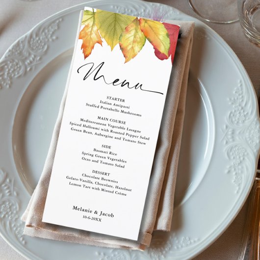 Menu Fall Leaves Wedding