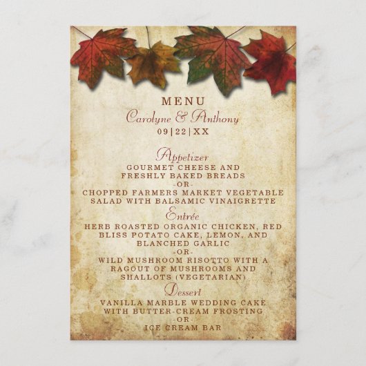 Menu Fall Leaves Wedding (Voorkant)