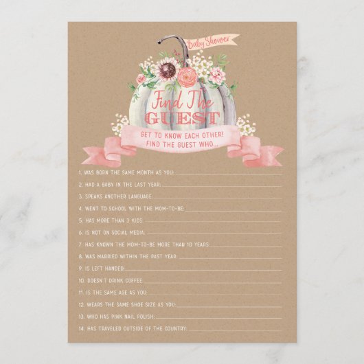 Menu Fall White Citrouille Baby shower Trouver Le Jeu D (Devant)