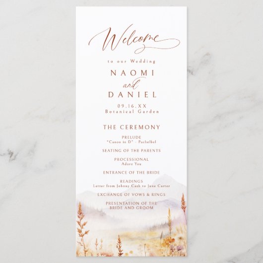 Menu Fall Wildflower Mountain Rustic Wedding Programs (Devant)
