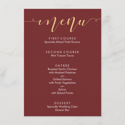 Menu Fancy Burgundy & Gold Mariage (Devant)