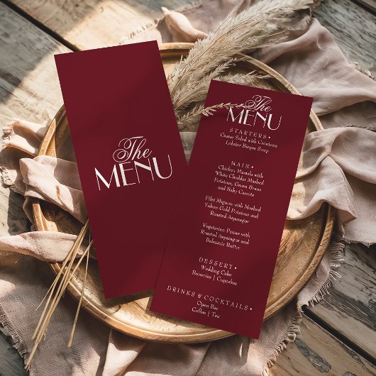 Menu Fancy Burgundy White Old Money Luxury Wedding