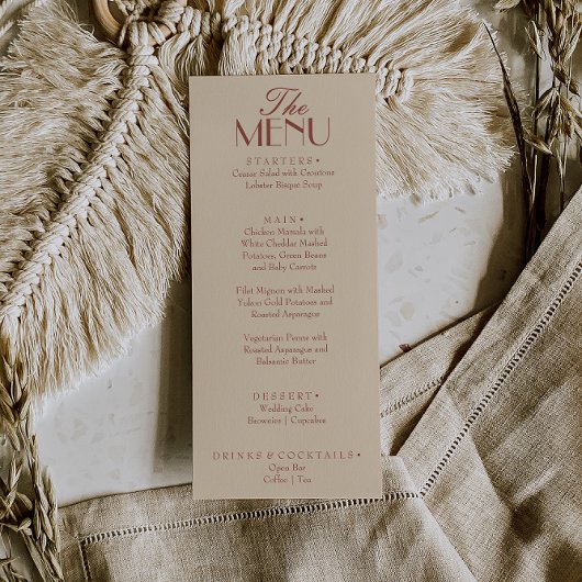 Menu Fancy Terracotta Boho Old Money Luxury Wedding