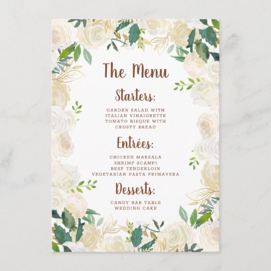 Menu Farmhouse Fraîche Rustique Pays Dîner Floral (Devant)