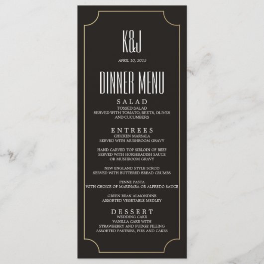 Menu FASCINANT de dîner de mariage de MONOGRAMME (Devant)