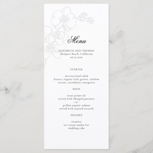 Menu Faux Embossé Orchid Mariage classique moderne (Devant)