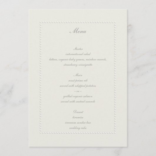 Menu Faux Embossés Cadre Poulé Ecru Elegant Mariage (Devant)