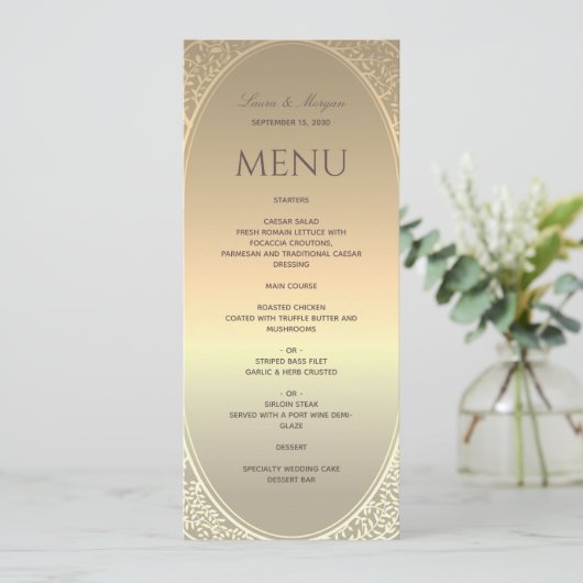 Menu Faux Gold Foil Mariage (Debout devant)
