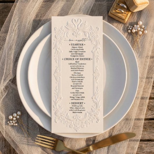Menu Faux Letterpress Effect Ivory Relief