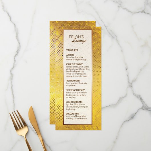 Menu "Felon’s Lounge" (Devant/Arrière en situation)