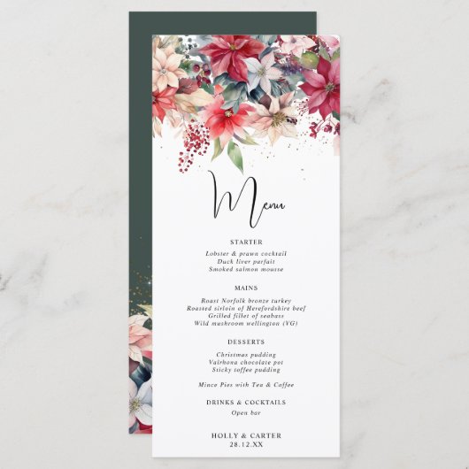 Menu Festif Noël Florals Mariage (Devant / Derrière)