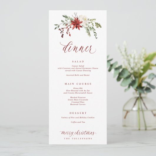 Menu Festive Elegant Watercolor Christmas Dinner (Debout devant)