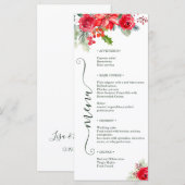 Menu Festive Watercolor Rose Poinsettia Holiday Wedding (Devant / Derrière)