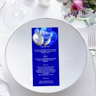 Menu fête d'anniversaire ballons bleu royal