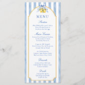 Menu Fête de bébé Amalfi Bleu et Blanc à rayures Lemon  (Devant)