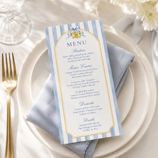 Menu Fête de bébé Amalfi Bleu et Blanc à rayures Lemon 