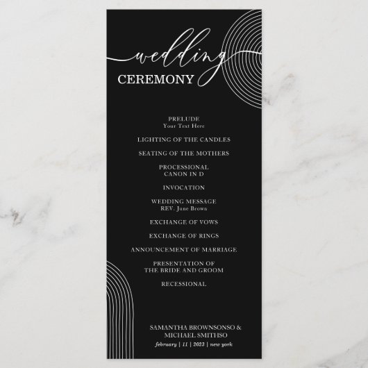 Menu Fête de cérémonie de mariage géométrique noir et b (Devant)