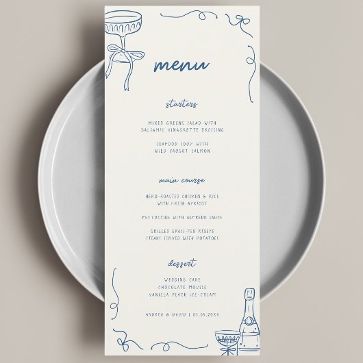 Menu Fête de divertissement ou mariage fantaisiste fran